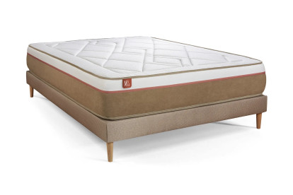 Ensemble Matelas Sommier 200x200 cm - Sommier Beige (en kit) - Le Soyeux