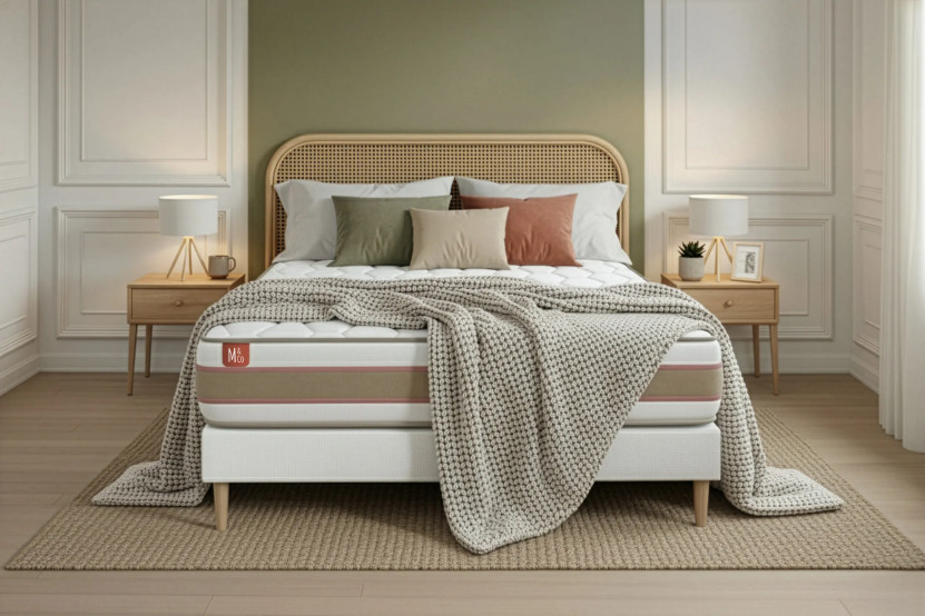 Pack lit complet 200x200 cm - Matelas + Sommier Blanc (en kit) + 2 oreillers + Couette - Le Délicat