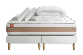 Pack lit complet 160x200 cm - Matelas + 2 Sommiers Blancs + 2 oreillers + Couette - Le Délicat