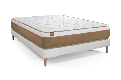 Pack lit complet 160x200 cm - Matelas + Sommier Blanc + 2 oreillers + Couette - Le Soyeux