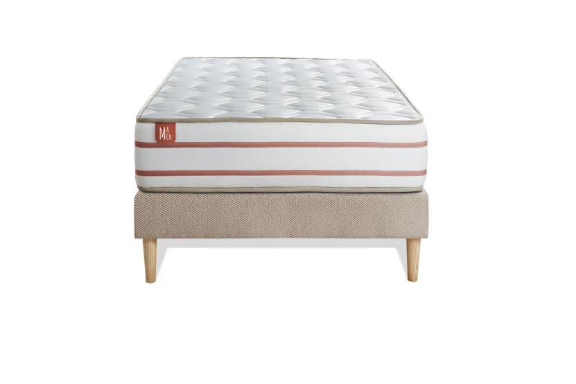 Ensemble Matelas Sommier 90x200 cm - Sommier Beige (déjà monté) - Le Doux