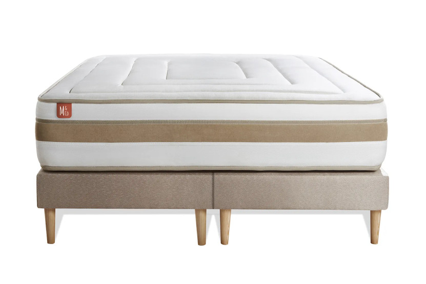 Pack lit complet 200x200 cm - Matelas + 2 Sommiers Beiges + 2 oreillers + Couette - Le Raffiné
