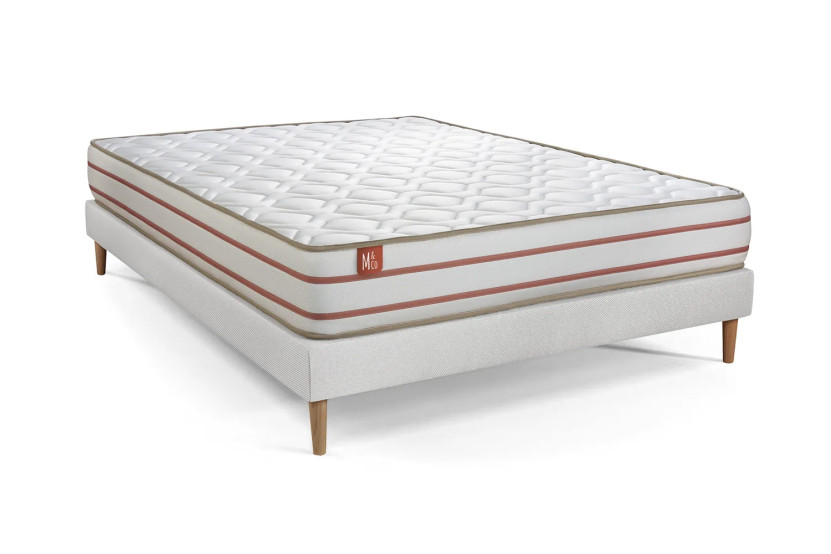 Pack lit complet 140x200 cm - Matelas + Sommier Blanc (en kit) + 2 oreillers + Couette - Le Doux