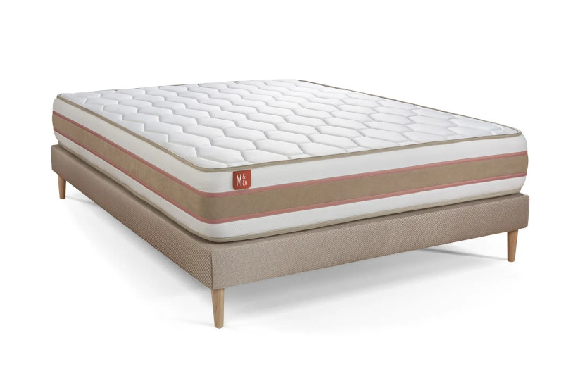 Ensemble Matelas Sommier 160x200 cm - Sommier Beige (déjà monté) - Le Délicat